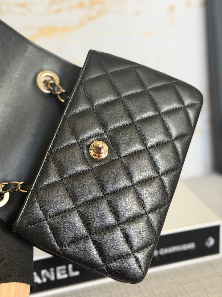 CHANEL Black Lambskin LGHW Trendy CC Flap Bag size MINI 8 inches with detachable Strap 2023/2024