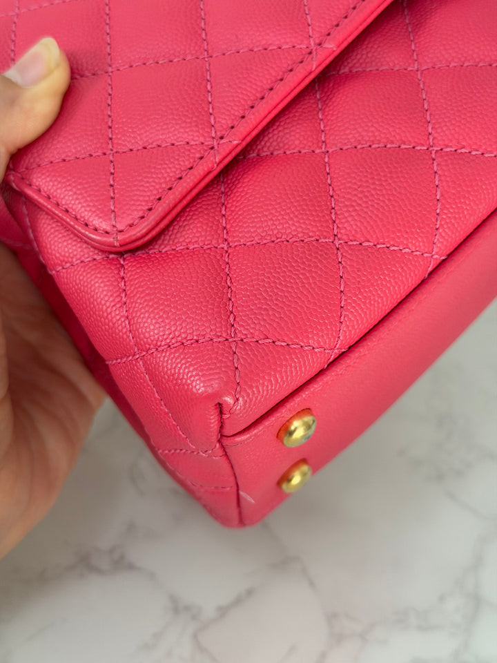 Chanel 23P Collection 2023 Dark Pink Caviar Aged GHW Coco Handle with Detachable Strap and enchained handle size Small