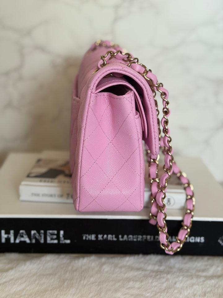 CHANEL 23P Mauve Pink Caviar Small Timeless Classic Double Flap Bag 2023
