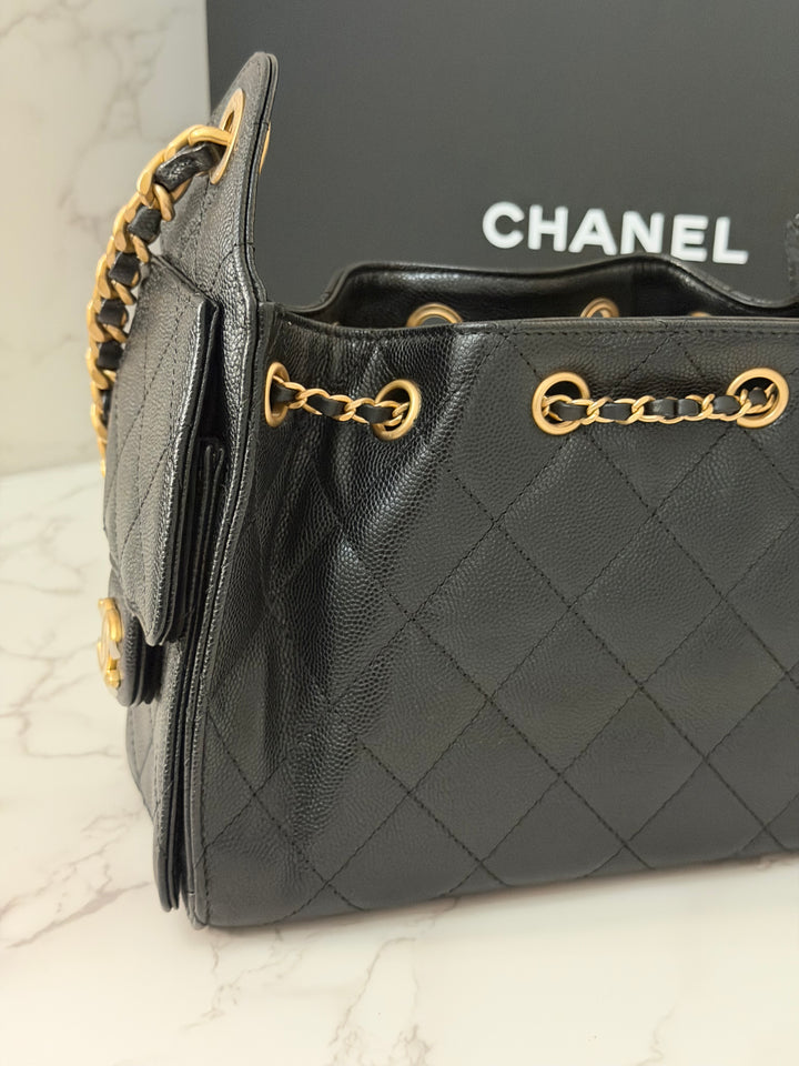 CHANEL 26C Black Caviar aged GHW Mini 25 Hobo Bag