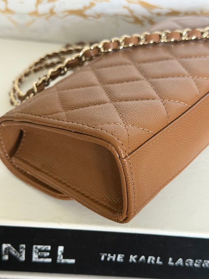 CHANEL 26P Brown Caviar LGHW Top Handle Vanity Clutch with Chain 2026