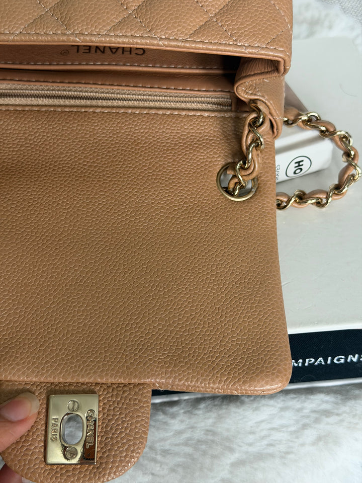 CHANEL 18S series 25 Dark Beige Caviar LGHW Square Mini Flap Bag 2018 Rare