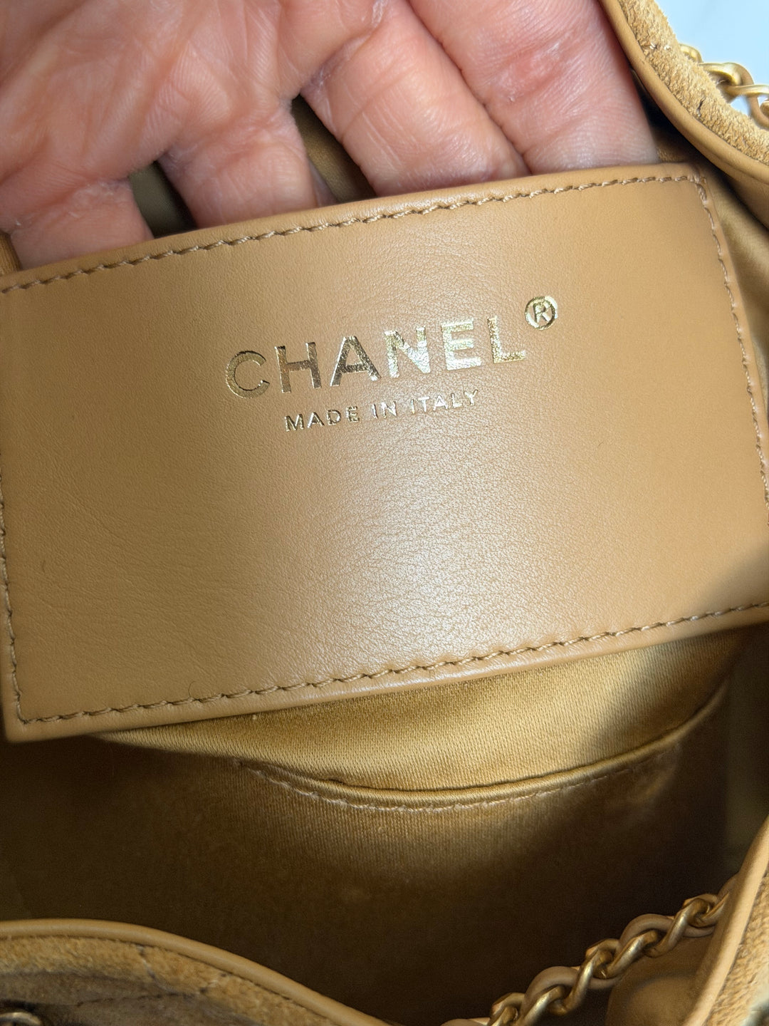 CHANEL 26C Dark Beige Camel Suede U5319 Aged GHW Mini 25 Hobo Bag