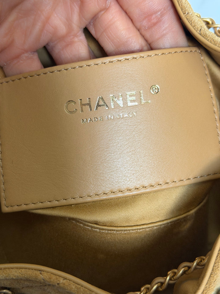 CHANEL 26C Dark Beige Camel Suede U5319 Aged GHW Mini 25 Hobo Bag
