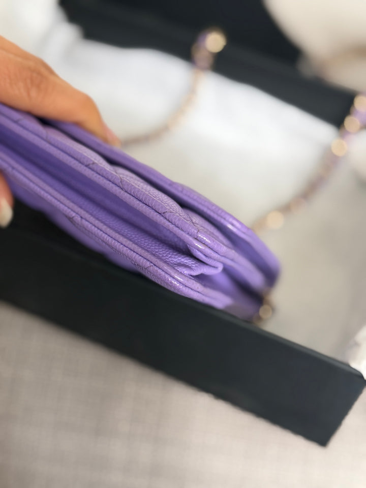 CHANEL series 28 20C Purple Caviar LGHW Classic Wallet on chain (WOC)