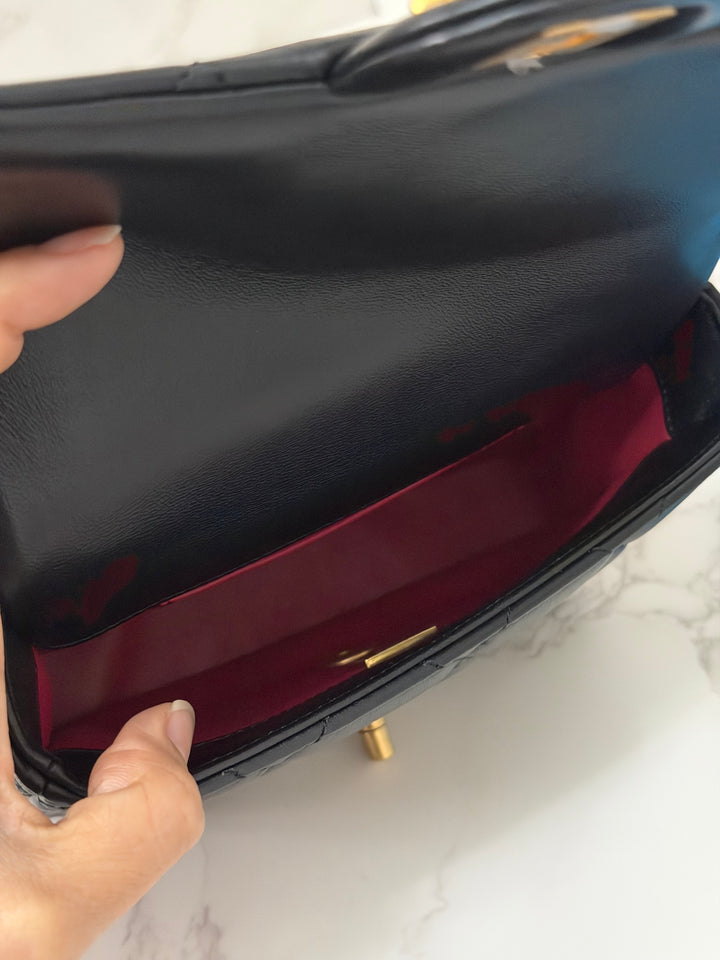 CHANEL Resin CC Black Lambskin Aged GHW Seasonal Flap Bag 2023