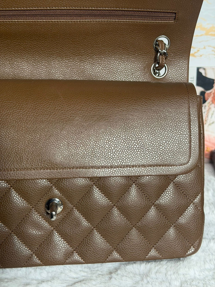 CHANEL series 15 Brown Caviar SHW Jumbo Classic Double Flap Bag 2011