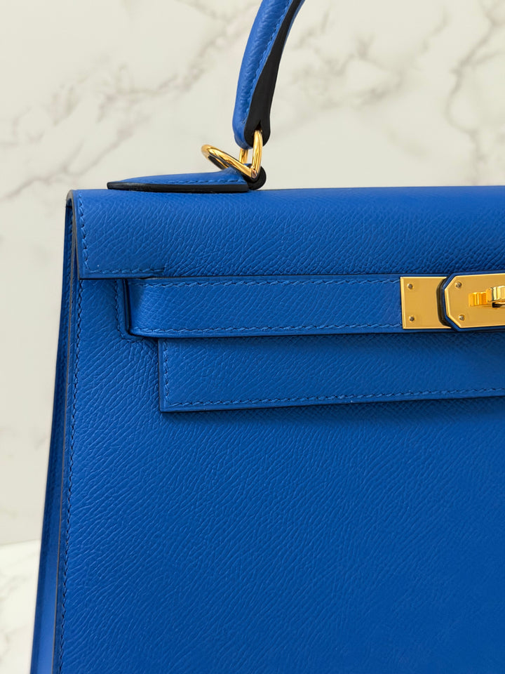 Hermes Blue Hydra Epsom Sellier Kelly 28 GHW Stamp C 2018