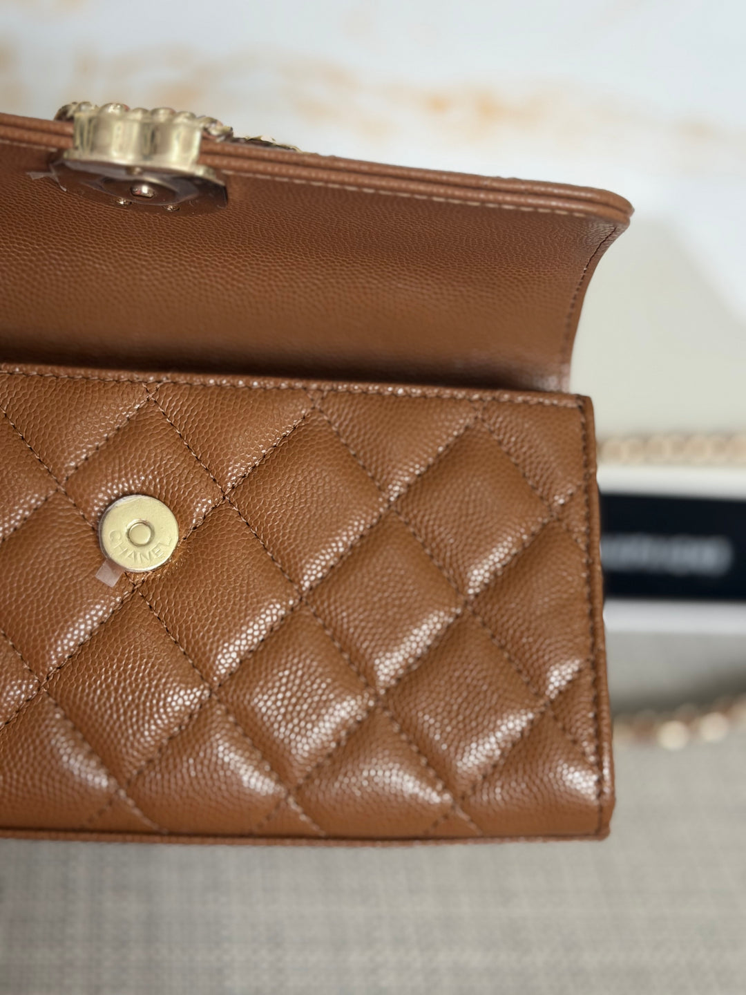 CHANEL 26P Brown Caviar LGHW Top Handle Vanity Clutch with Chain 2026