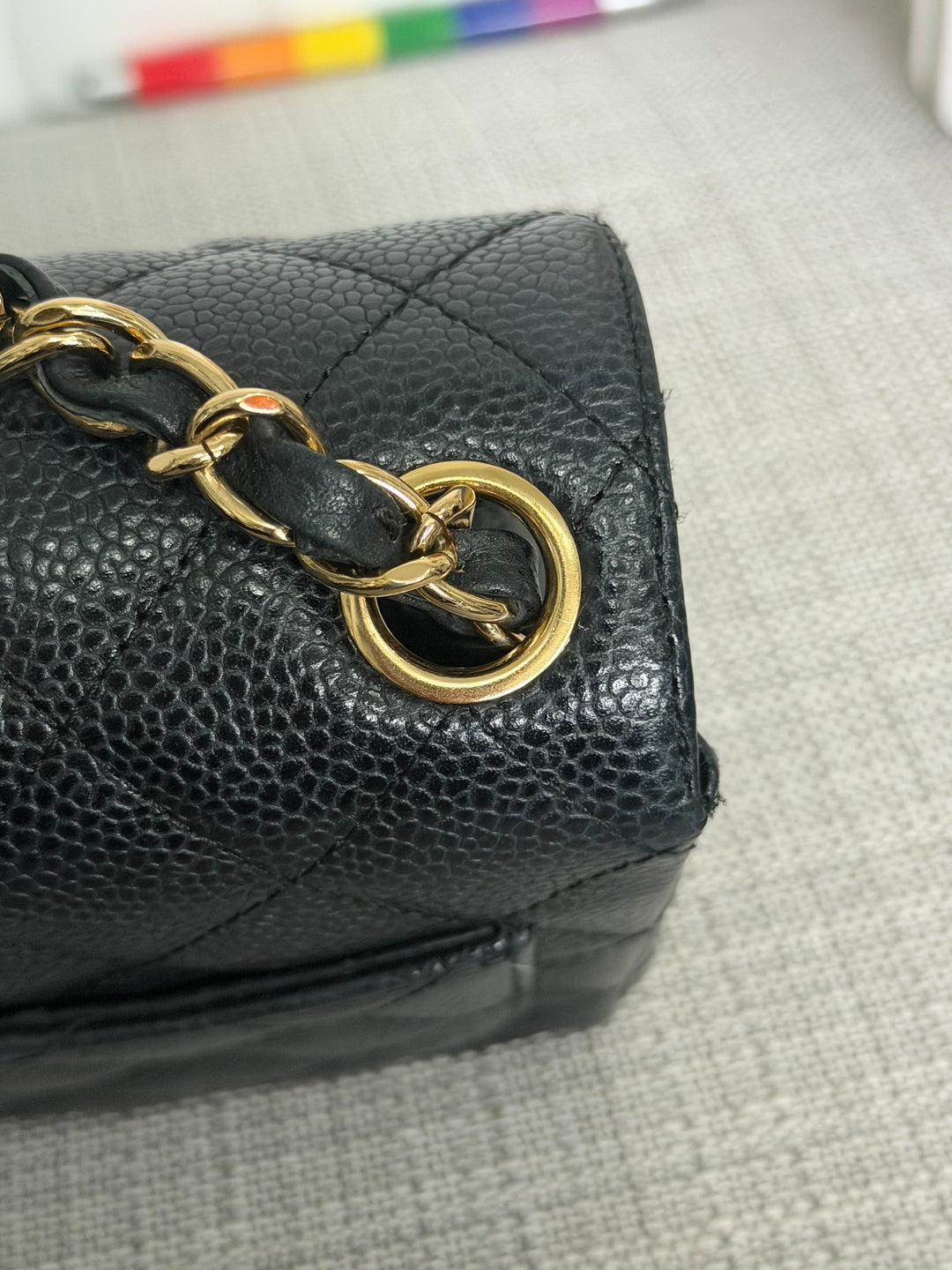 CHANEL series 13 Black Caviar GHW Vintage Square Mini Flap Bag with Edge stitching