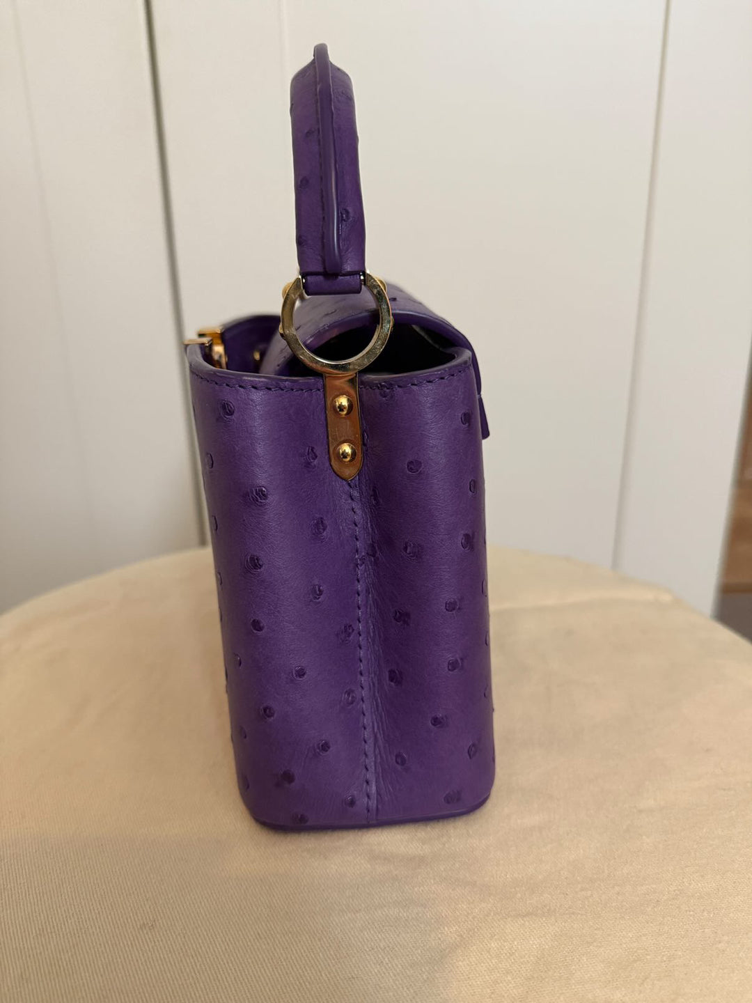 LOUIS VUITTON LV Mini Capucines LGHW Amethyst Ostrich Leather with detachable strap