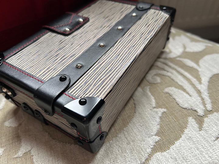 LOUIS VUITTON Red White and Black Leather Trunk Petite Malle with Silver Hardware 2015