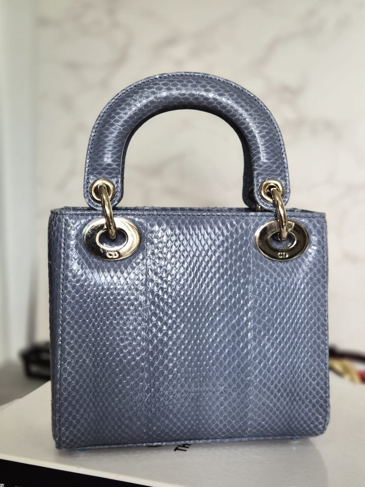 DIOR Lady Dior MINI in Blue Grey Python Leather LGHW 2020