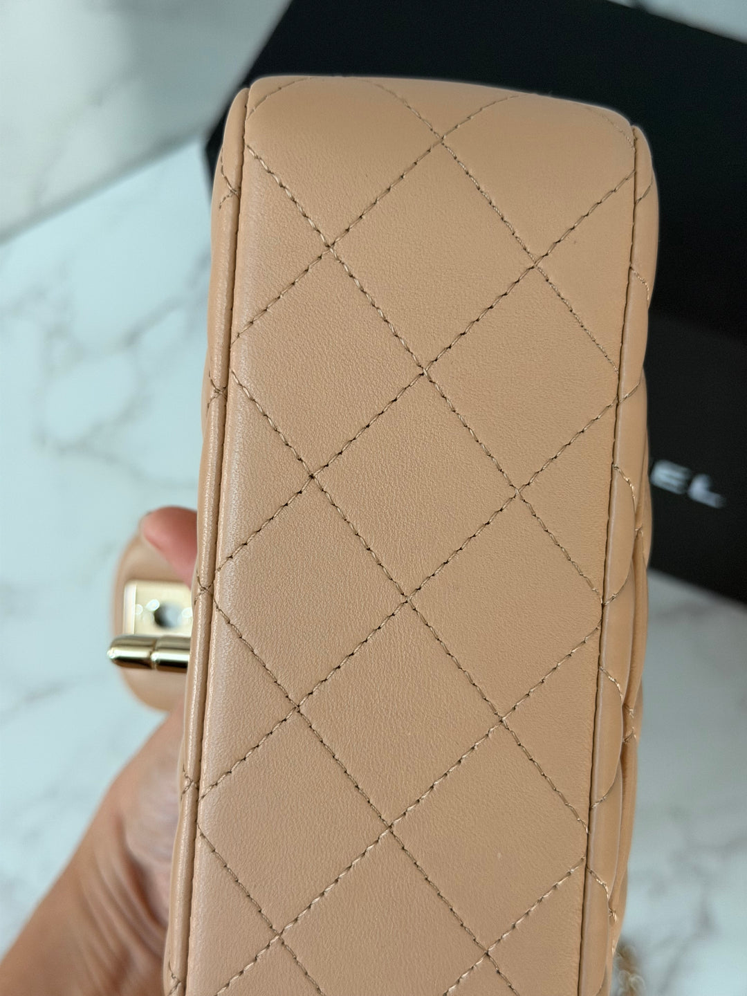 CHANEL 23K 2023 Dark Beige NR649 Lambskin LGHW Mini Rectangular Flap Bag with Top Handle
