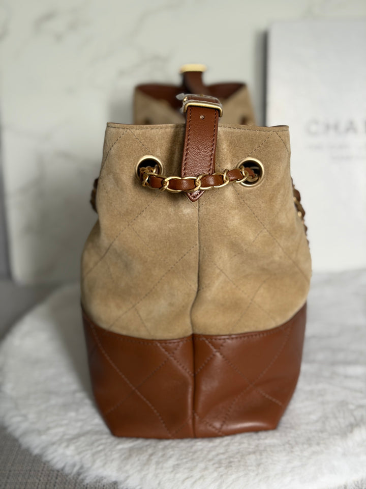 CHANEL 26S Beige Suede and Brown Leather Shopping Tote Bag 2026 size Small