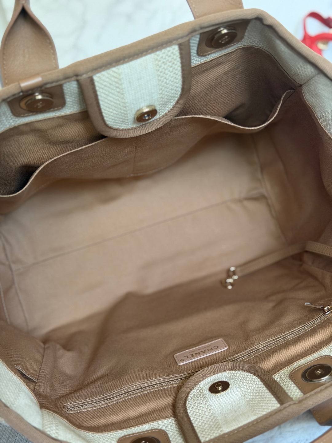 CHANEL series 29 Beige and Brown Stripe Medium 15 inches Deauville Tote Bag 2020