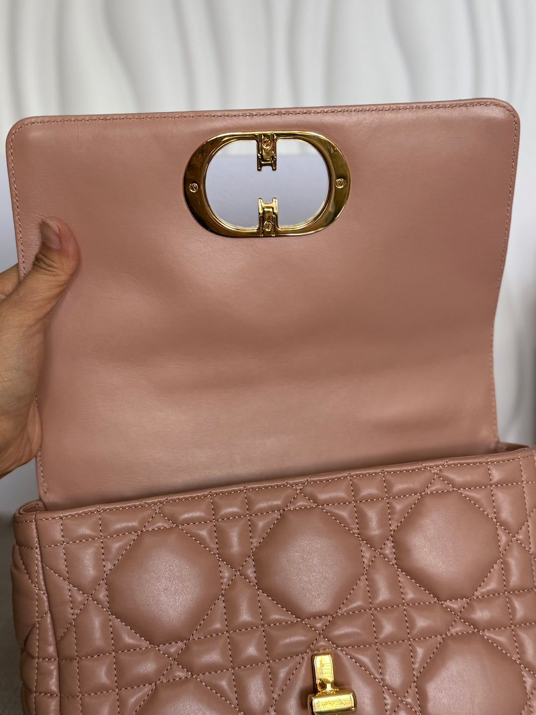 Dior Caro Flap Bag in Rose De Ven Calfskin GHW Medium 25 cms