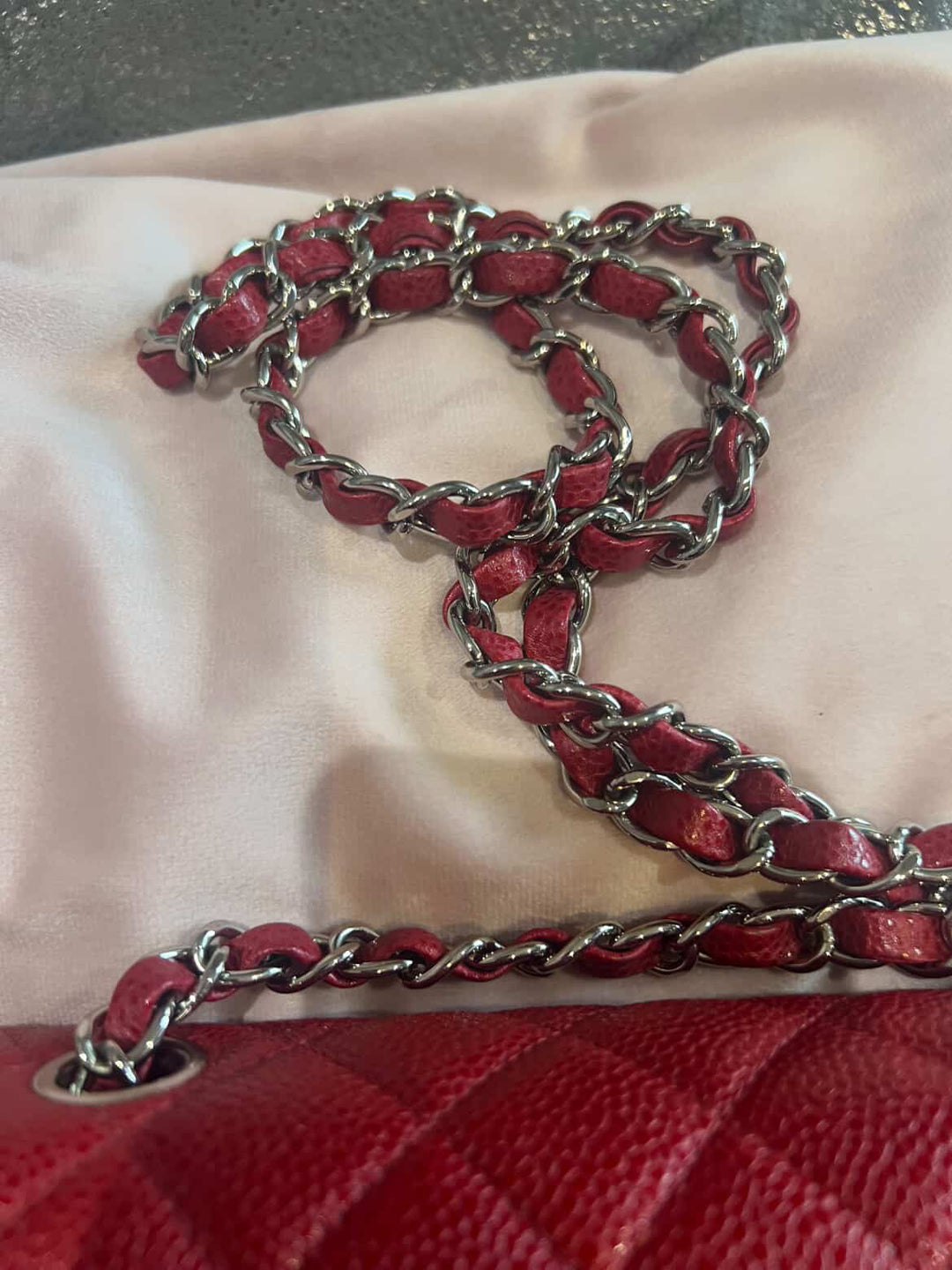 CHANEL series 20 15C 2015 True Pearly Red Caviar SHW Mini Rectangular Flap Bag