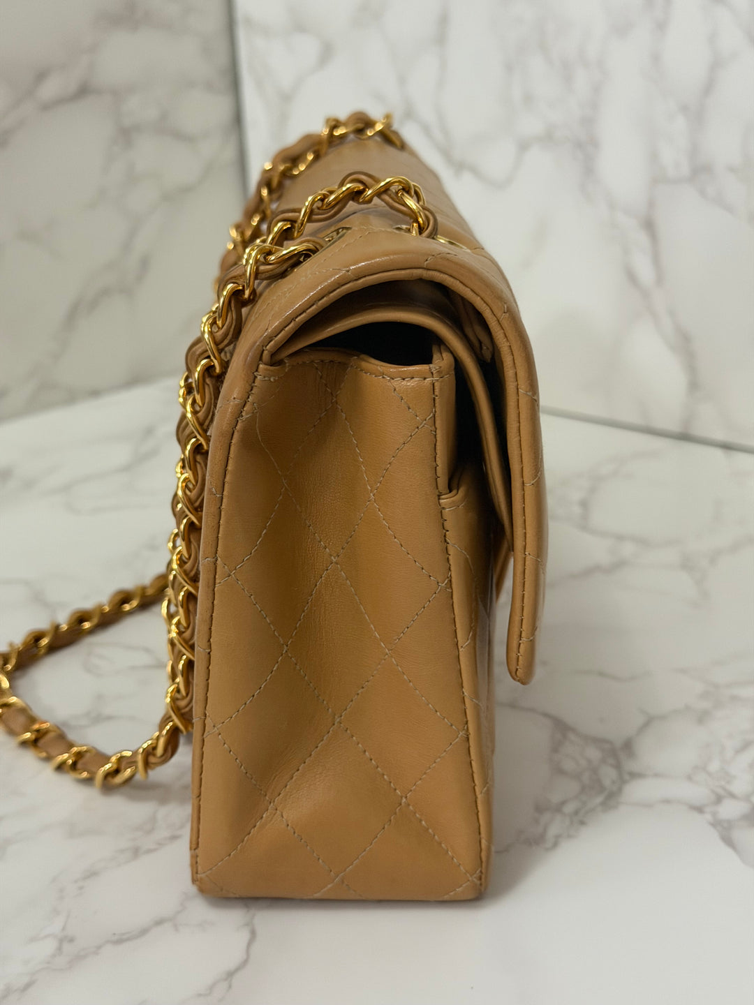 CHANEL series 4 Vintage 24K GHW Dark Beige Lambskin Timeless Classic Medium Double Flap Bag