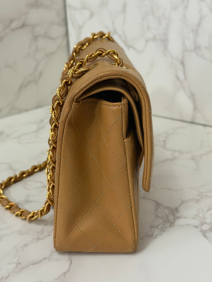 CHANEL series 4 Vintage 24K GHW Dark Beige Lambskin Timeless Classic Medium Double Flap Bag
