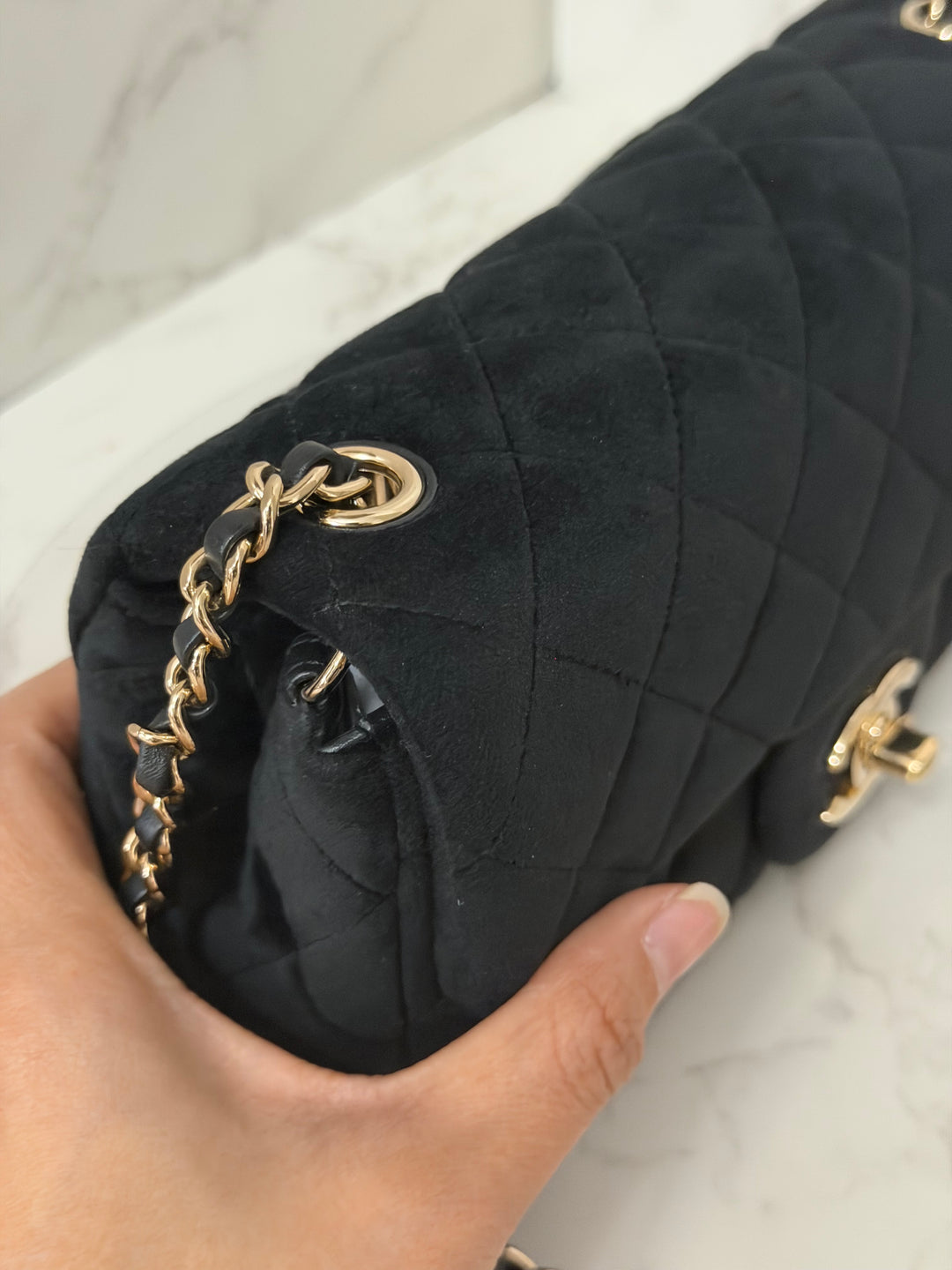 CHANEL series 30 20K collection 2020 Black Velvet Crystal Pearl Crush Adjustable Strap LGHW Mini Rectangular Flap Bag