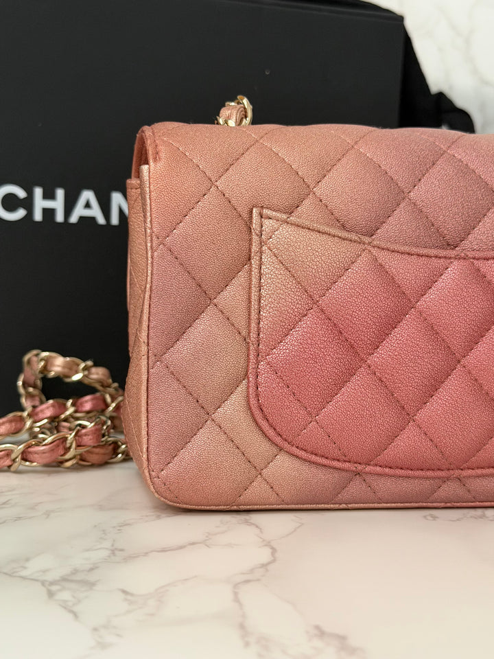 CHANEL 21S Ombré Rose Gold Metallic Copper Lambskin LGHW Mini Rectangular Flap Bag 2021