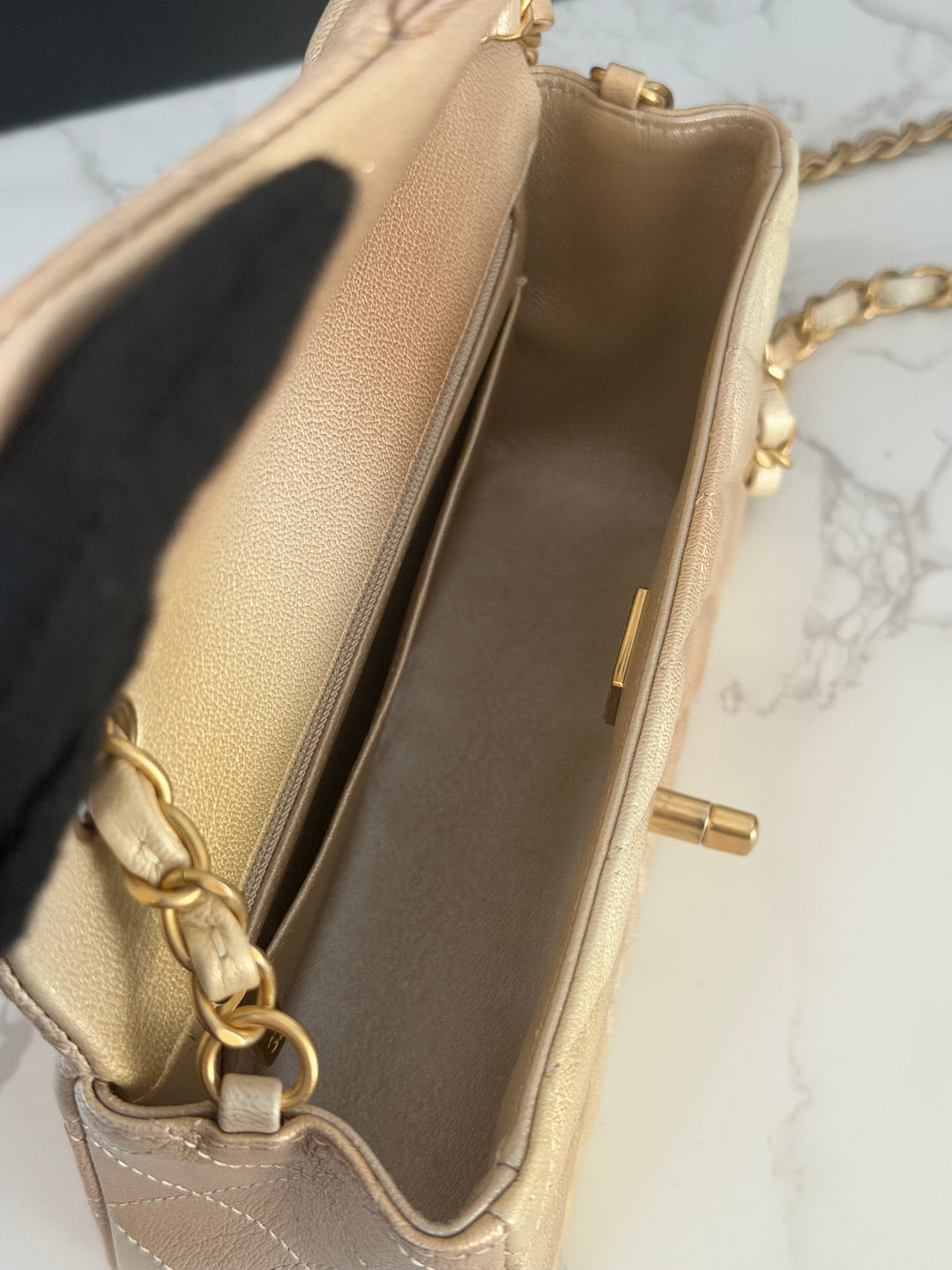 CHANEL 22P Gold Silver Ombré Goat skin Mini Rectangular Flap Bag with Aged GHW 2022