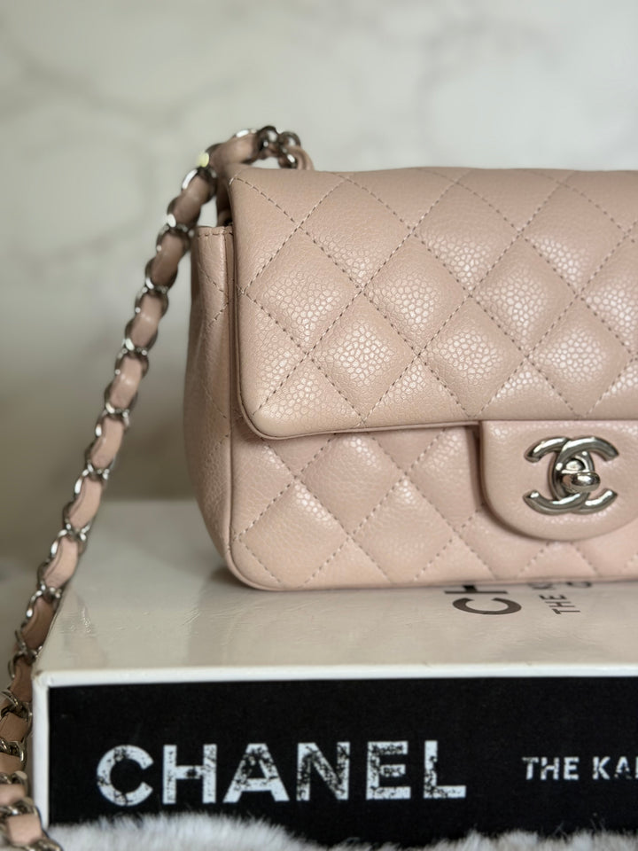 CHANEL series 18 Light Sakura Pink Caviar SHW Mini Rectangular Flap Bag 2014 14C collection
