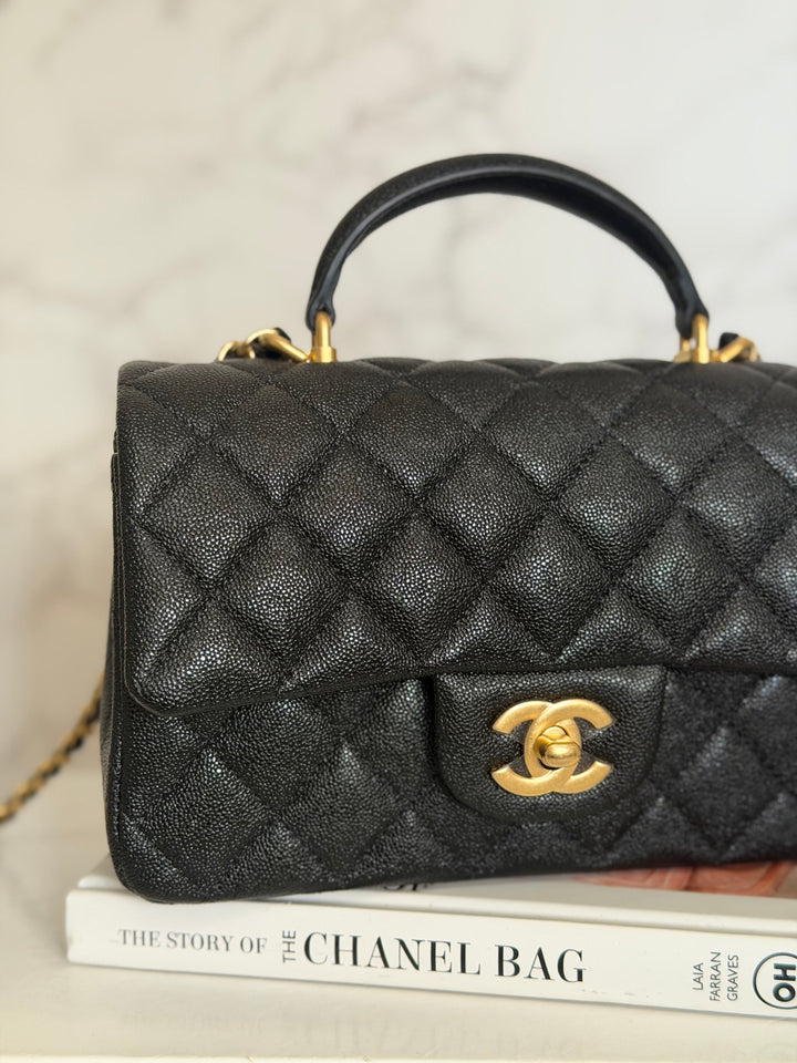 CHANEL 21S Black Caviar Aged GHW Top Handle Mini Rectangular Flap Bag series 31 2021