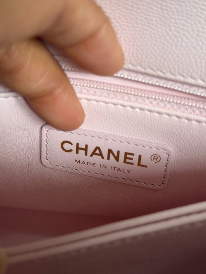 CHANEL 22P Sakura Pink Caviar LGHW Coco Handle Flap Bag with detachable strap 2022 size SMALL