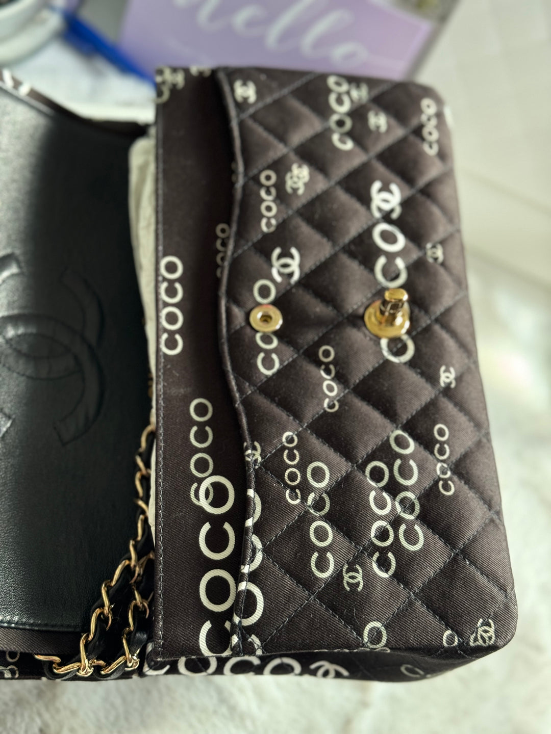 Chanel series 7 2002/2003 Black Canvas Quilted COCO Medium Classic Flap Light Gold Hardware
