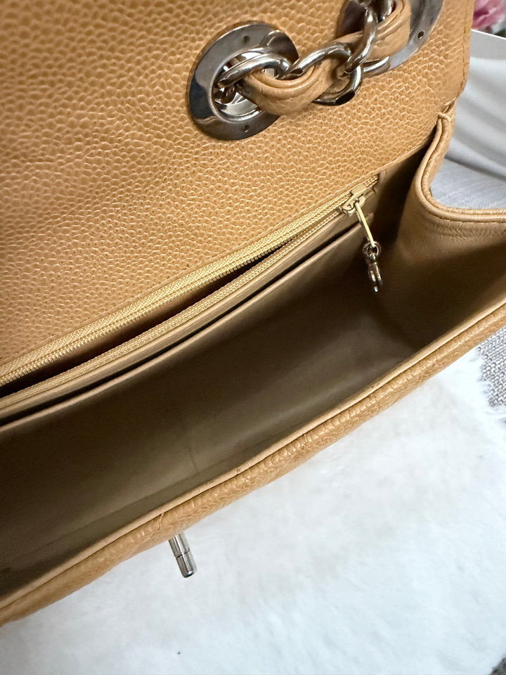 CHANEL series 6 Dark Beige Caviar SHW Vintage Jumbo Single Flap Bag