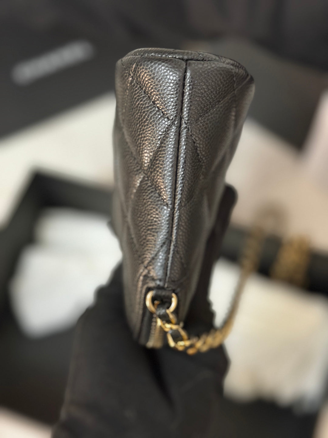 CHANEL Black caviar LGHW Vanity Bag with Chain