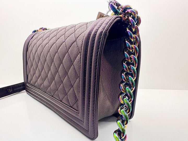 Chanel 16C 2016 Cruise collection series 21 Purple Iridescent Calf skin rainbow mermaid hardware Le Boy Old Medium Flap Bag