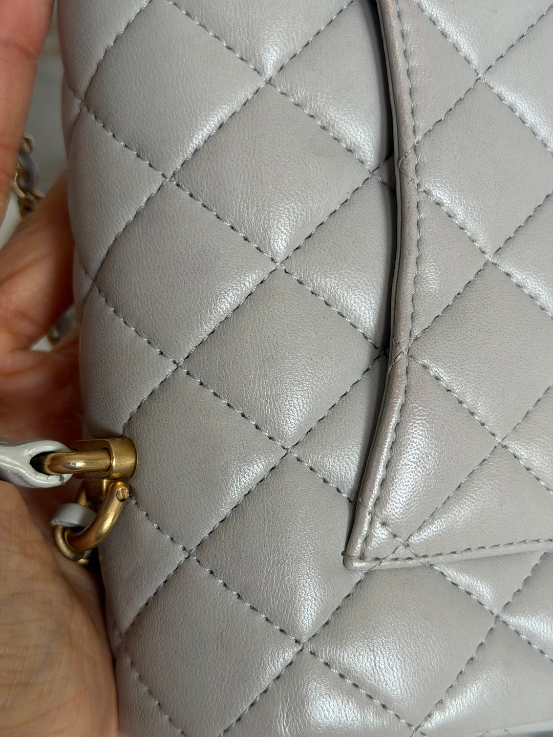CHANEL Grey Lambskin aged GHW Mini Rectangular Flap bag Top Handle 2021 21A collection