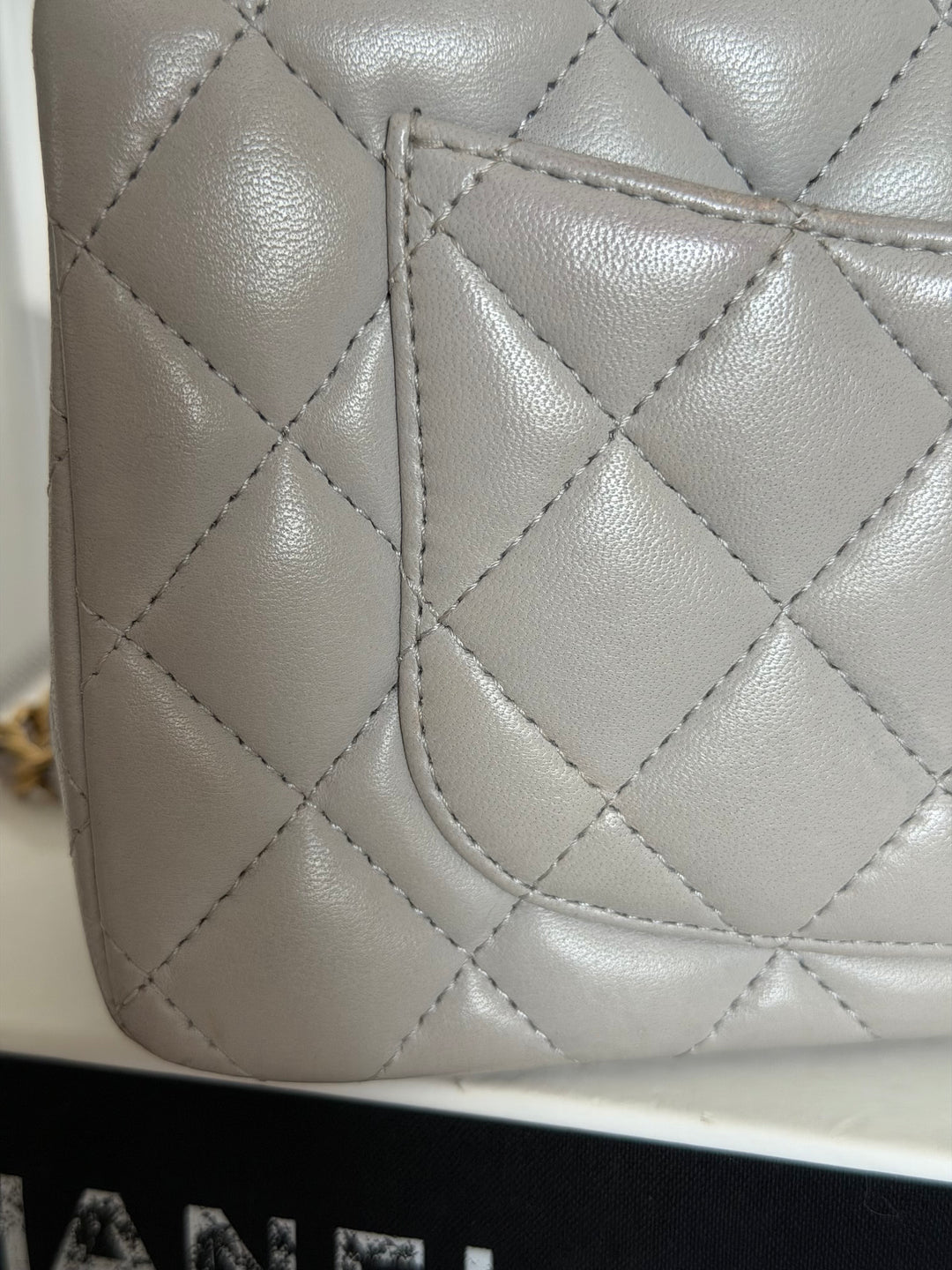 CHANEL Grey Lambskin aged GHW Mini Rectangular Flap bag Top Handle 2021 21A collection
