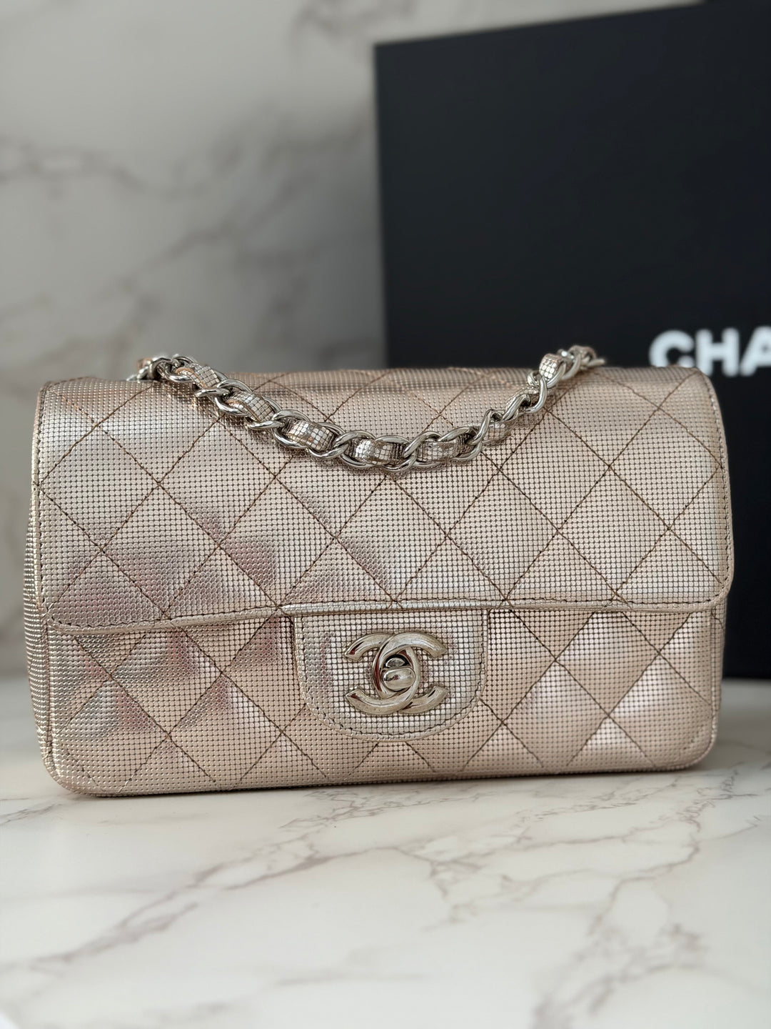 CHANEL series 21 16C 2016 Pixel Pinky Gold Calf Skin SHW Mini Rectangular Flap Bag