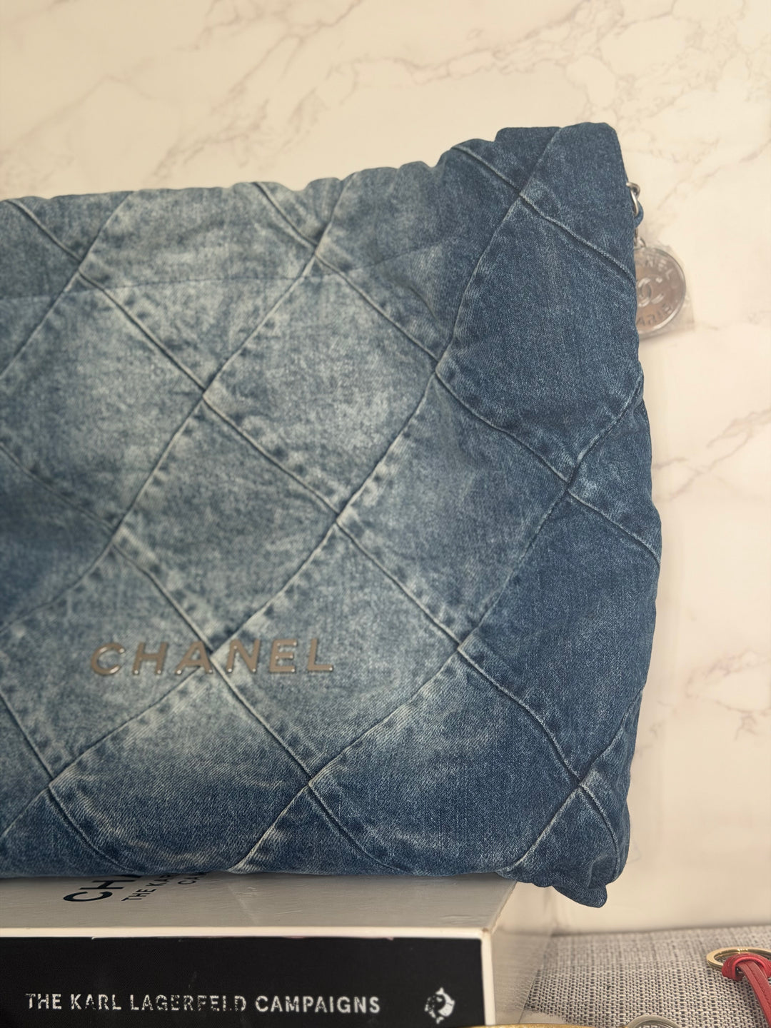 CHANEL Denim 22 Hobo Bag size Medium SHW with detachable pouch 2022