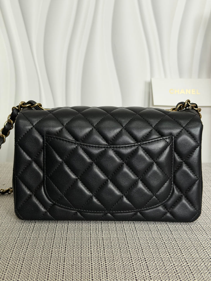 CHANEL Black Lambskin LGHW Mini Rectangular Flap Bag 2025