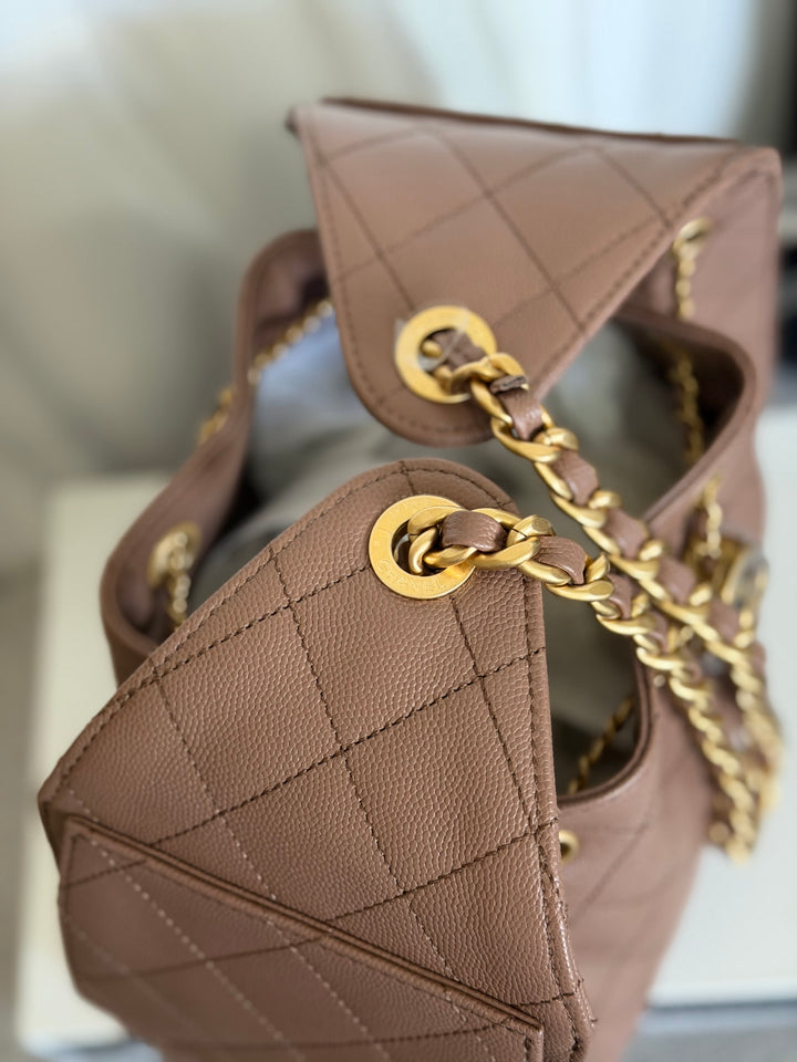 CHANEL 26P collection Brown Caviar 25 Hobo Bag Aged GHW Size SMALL