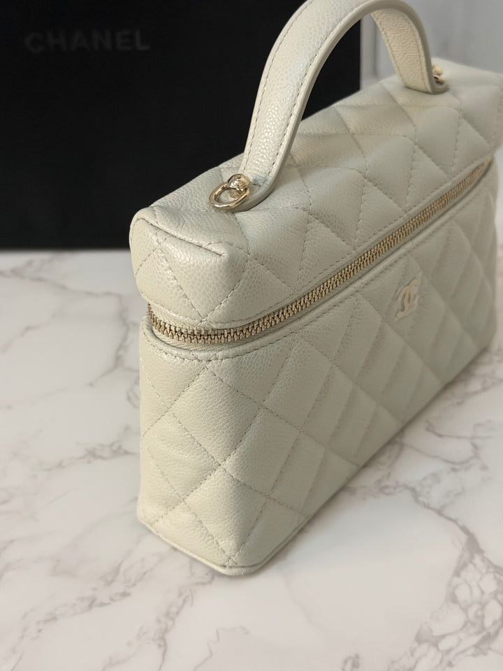CHANEL 25B 2025 Light Grey Caviar LGHW Long Vanity Bag with Detachable Chain