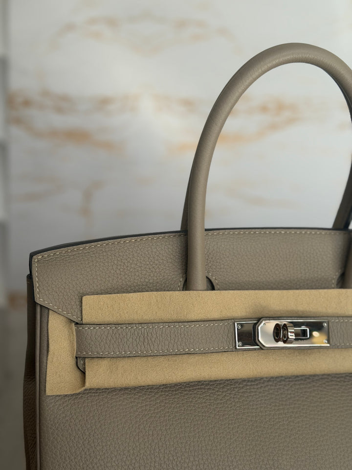 Hermès Gris Tourterelle Togo Leather PHW Birkin 30 Stamp T 2015