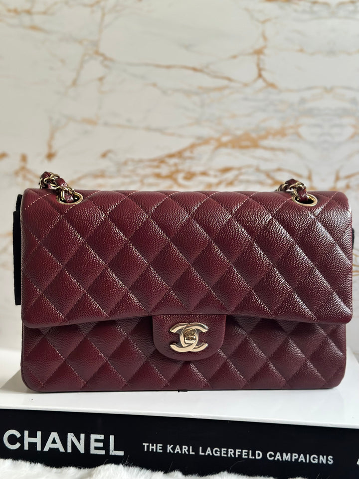 CHANEL 21B Collection Burgundy Caviar LGHW Medium M/L Timeless Classic Double Flap Bag 11.12