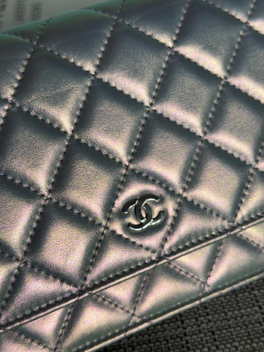CHANEL Silver Lambskin SHW Classic Wallet on Chain (WOC) 2022