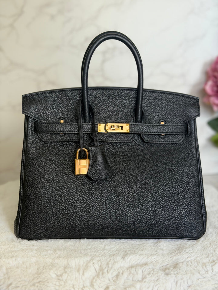 WA/Email to purchase only- HERMÈS Noir Black 89 Togo Leather GHW Birkin 25 Stamp U 2022 Kept unused
