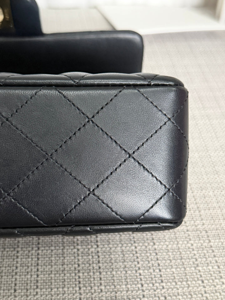 CHANEL Black Lambskin LGHW Mini Rectangular Flap Bag 2025