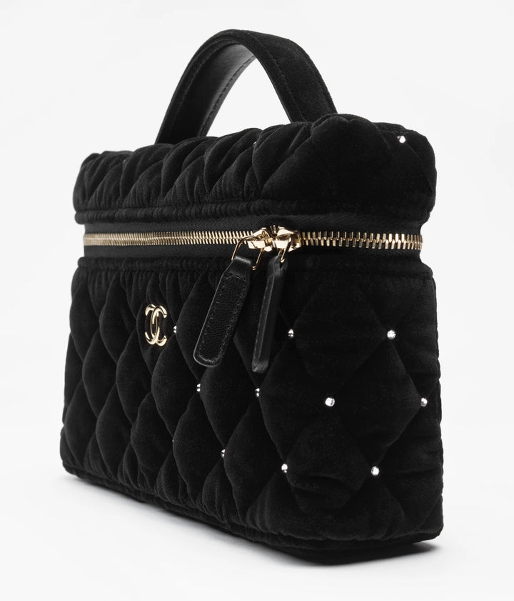 CHANEL 25K 2025 Black Velvet Diamanté Long Vanity with Detachable chain LGHW
