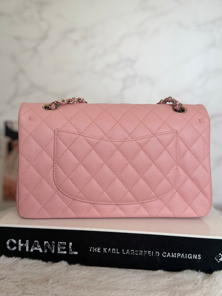 CHANEL 22C Sakura pink Caviar LGHW Medium ML Timeless Classic double flap bag 2022