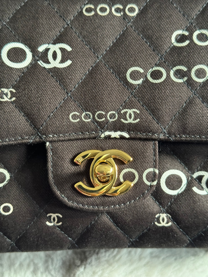 Chanel series 7 2002/2003 Black Canvas Quilted COCO Medium Classic Flap Light Gold Hardware