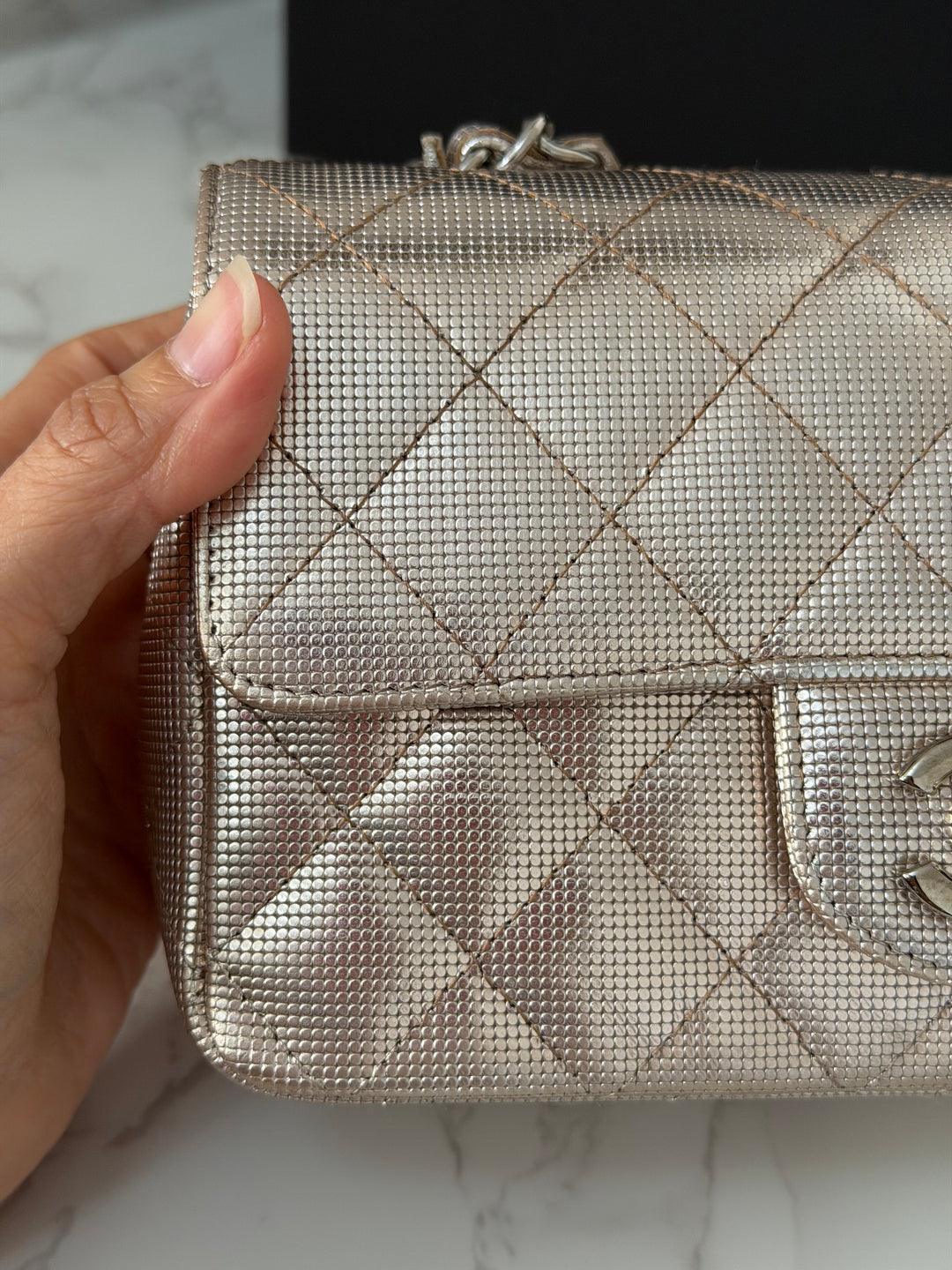 CHANEL series 21 16C 2016 Pixel Pinky Gold Calf Skin SHW Mini Rectangular Flap Bag